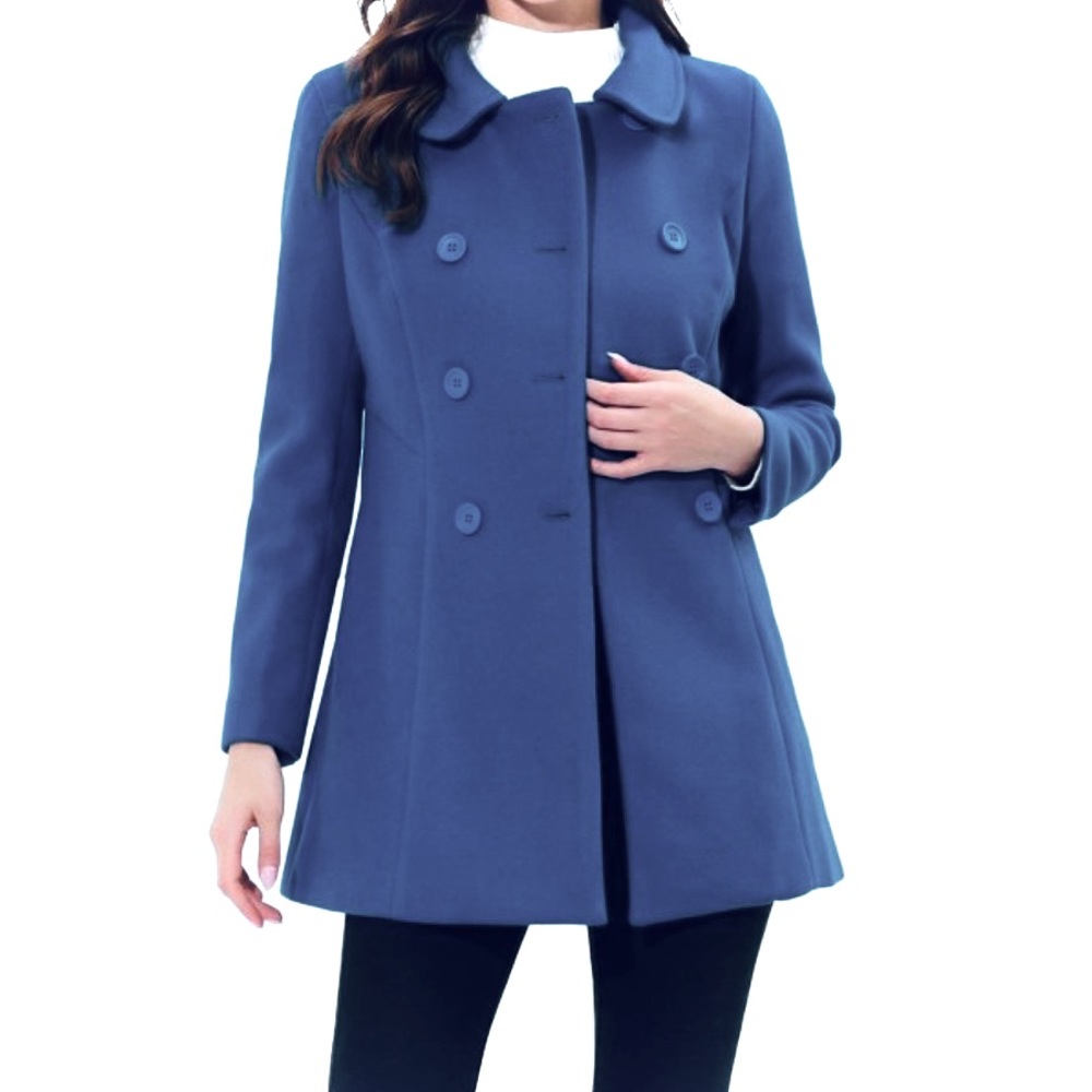 Allegra K, Size Large, Blue, Peter Pan Collar Double Breasted Trench Coat NWT